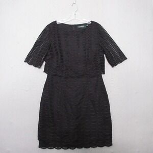 Lauren Ralph Lauren Dress 12 Black Lace Scalloped Tiered Old Money Quiet Luxury
